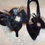 Black Bow Shoe Clips, Black..
