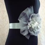 Silver Bridal Sash Tulle, O..