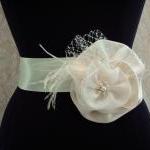 Feather Bridal Sash, Floral..