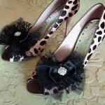 Glam Black Bow Shoe Clips / Lace Tulle And Satin Ribbon Bow Hair Clips