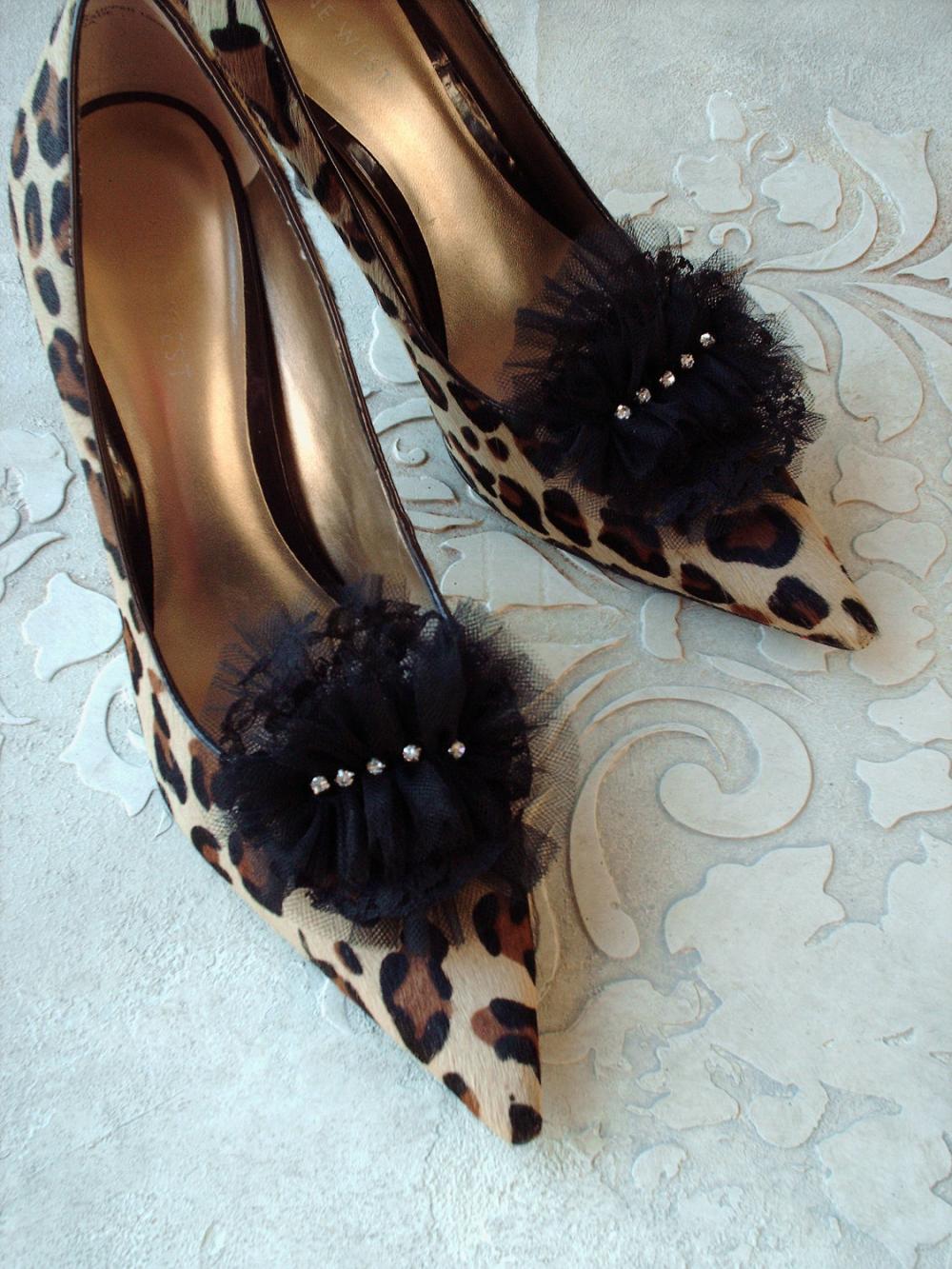 Glam Petit Tutu Inspired Black Lace And Tulle Shoe Clips