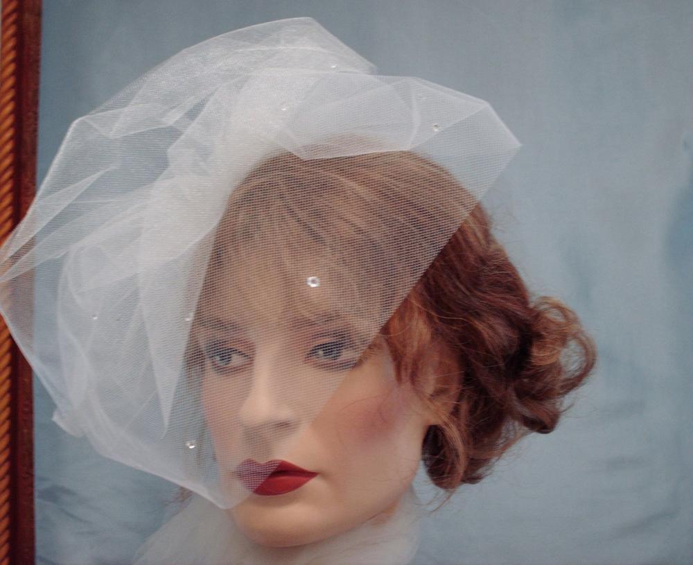Tulle Birdcage Veil / Weddings, Bridal Double Layer Veil, Ivory Blusher 2 Tier Veil