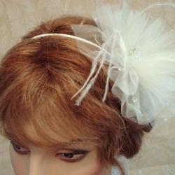 Coco Bridal Hair Accessory - Weddings, Ivory Headband, Bridal Fascinator, Bridesmaids, lllusion Tulle, Ostrich Feathers