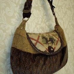 Large Equestrian Paisley Velvet And Wool Tweed Messenger bag / Autumn Fashion