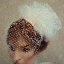 Weddings - Bridal Fascinator, Feather Hair Accessory, Bridal Accessory, Crystals Pearls, Russian Netting, Ostrich Feathers Paris Chic