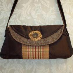 Brown And Gold Tweed And Taffeta Equestrian Clutch