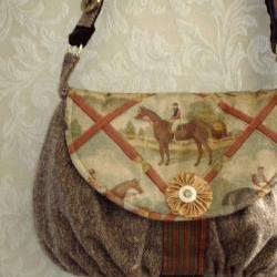 Equestrian Petite Messenger Bag In Brown Rust And Gold Wool Tweed For Fall