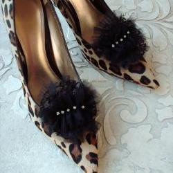 Glam Petit Tutu Inspired Black Lace And Tulle Shoe Clips