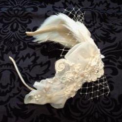  Swan Lake Bridal Feather Headband, Bridal Feather Hair Accessories, Dance, Costume, Ballerina