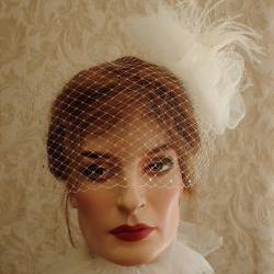 Paris Chic Tulle Birdcage Veil Bow Feather Bridal Fascinator For Wedding