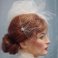 Paris Chic Bandeau Birdcage Veil Embellished With Crystals Pearls And Crystal Beads
