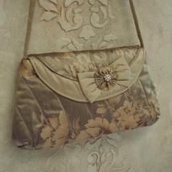 Couture Silk Clutch For Wedding Or Evening Out / Gold And Tan Painted Silk
