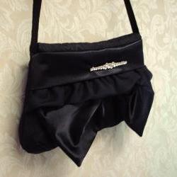 Evening Bag Clutch / Black Satin,Taffeta, Rhinestones - Wedding, Special Occassion
