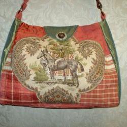 Eva Equestrian Tote Handbag In Tangerine Yellow Coral And Green With Leather Belt Strap